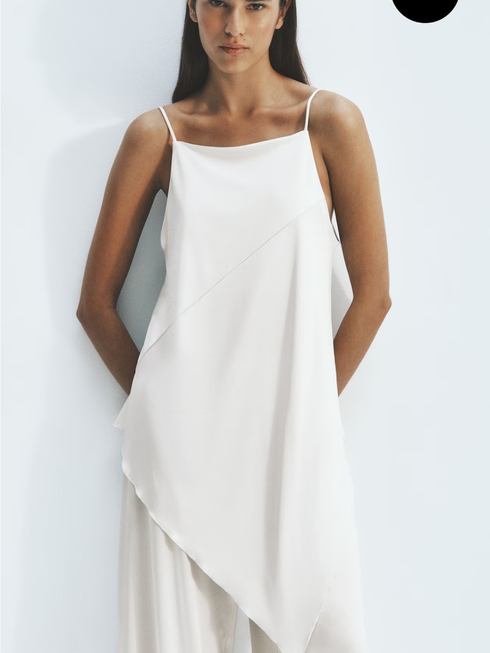 Sleeveless Cream Asymmetric top and pants set - satin feel stretch NWT